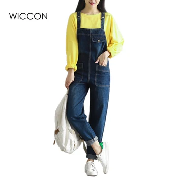 

2020 Women Jumpsuit New Fashion Plus Size Denim Pockets Overalls Casual Loose Girl Pants Jeans Rompers Playsuit Pockets Solid