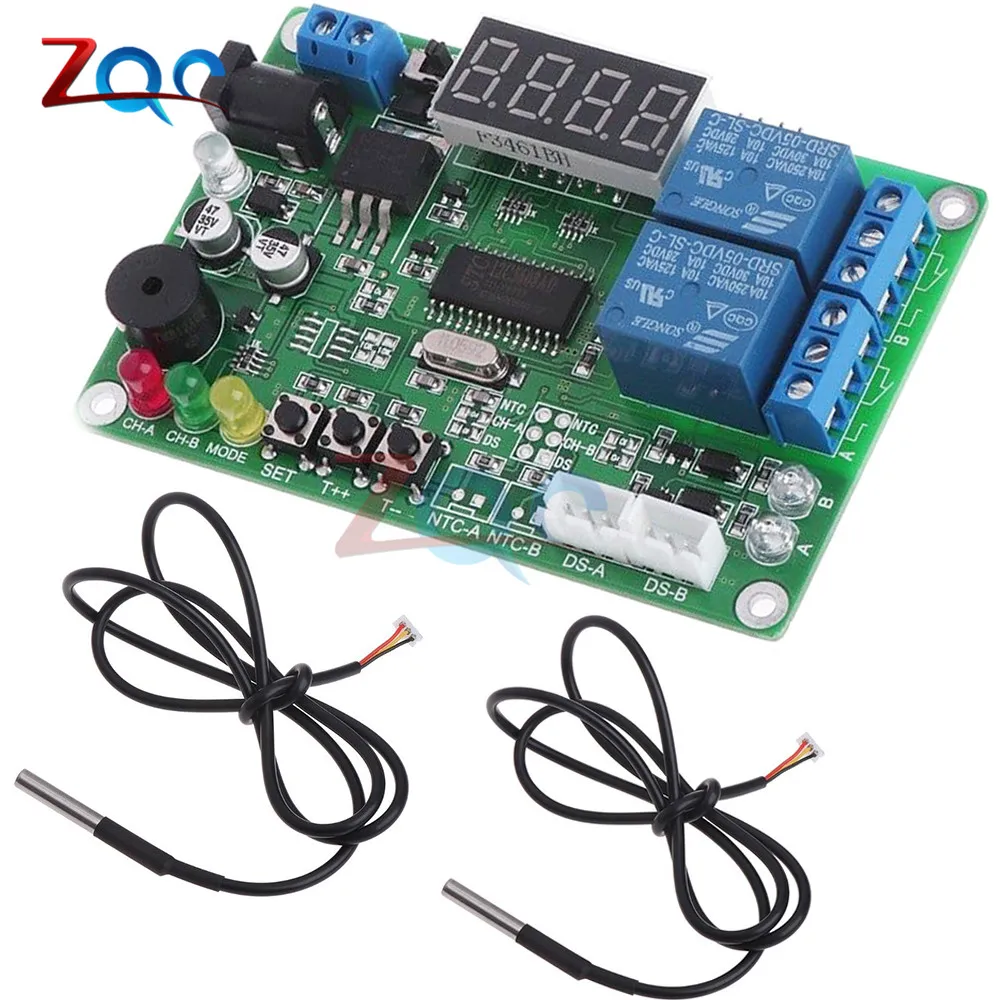 Najtaniej DC 5 24V 2 CH High precision LED cyfrowy wyświetlacz inteligentny regulator temperatury termostat termometr z 2 modułem sondy