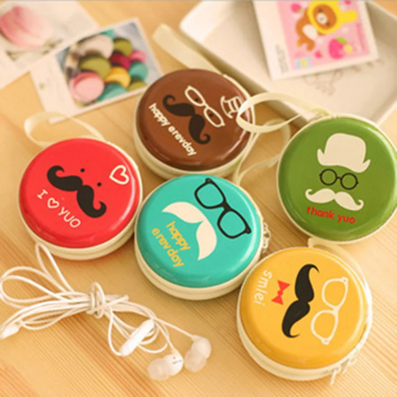 

New Portable Beard And Glasses Style Mini Round Hard Desk Organizor Bag For Headphone SD TF Cards Cable Cord Wire Coin Sundries