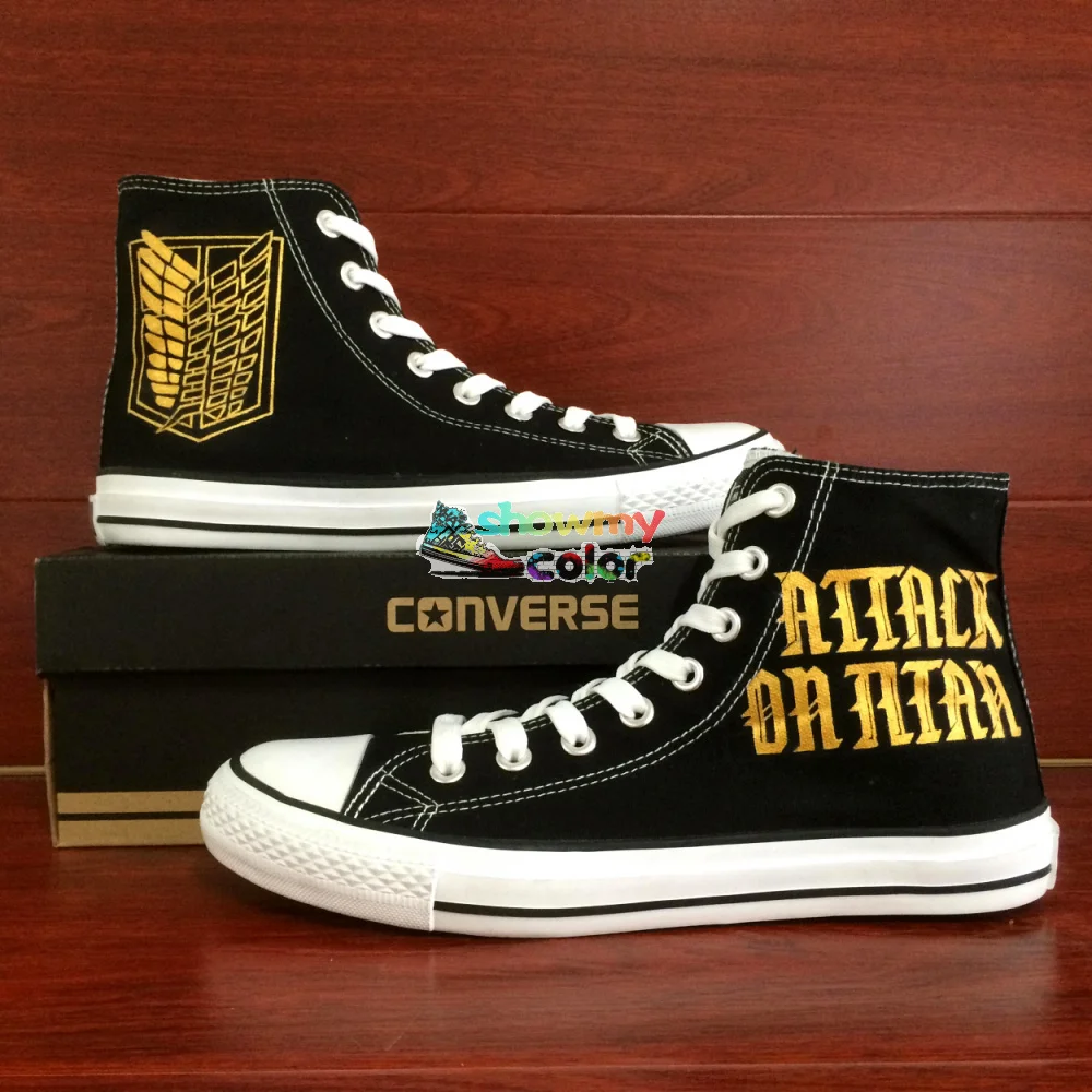 Prix pour Anime Attaque Sur Titan Jiyuu no Tsubasa Conception Converse All Star Femmes Hommes Sneakers Chaussures Peintes à la main Noir Toile Chaussures Prix pour Anime Attaque Sur Titan Jiyuu no Tsubasa Conception Converse All Star Femmes Hommes Sneakers Chaussures Peintes à la main Noir Toile Chaussures