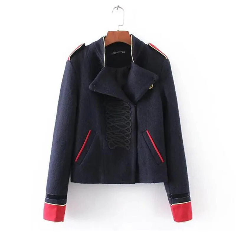 Vintage Patchwork Black Rope knotted Jacket 2018 New Woman Epaulet