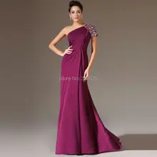 Custom Made Long Fitted Prom Dress One Shoulder Beaded Short Sleeve Purple Chiffon Formal Evening Party Gown abendkleider