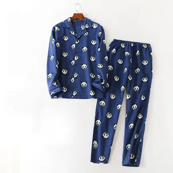 

2020 Spring XL Pijamas Men Cartoon Pajama sets Male 100% Polished pure cotton Sleepwear suit Turn-down collar shirt & Pants