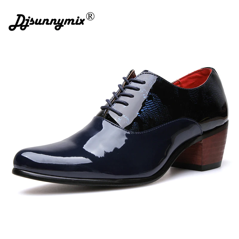 

DJSUNNYMI Brand Patent Leather Men Wedding Party Black blue Dress Shoes Men's Banquet footwear