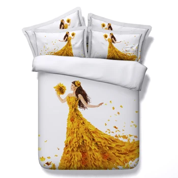 

Gold Girl Leaf 3D Printed Bedding Sets Twin Full Queen Super Cal King Size Bedspread Comforter Duvet Covers Adults Bedroom Decor