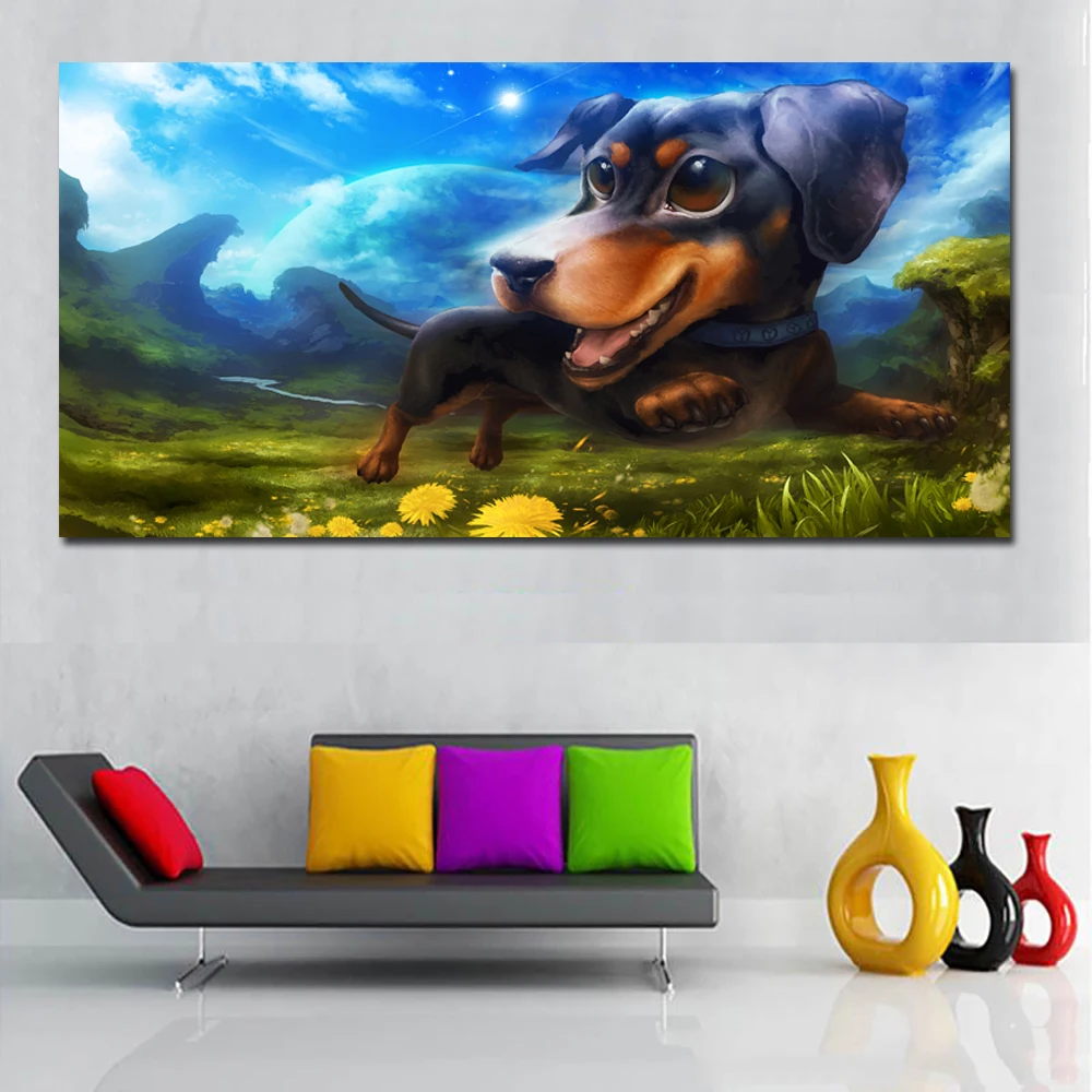 

Animal Picture Prints Canvas Art Funny Dog Running Art Printed On Canvas Landscape Painting Wall Print And Poster Home Decor