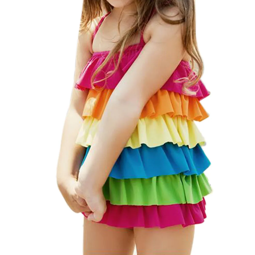 

Hot Sale Summer Style Child Rainbow Six Layers Cake Dress Design Girls Swimwear One-piece Swimsuit Girls Kids Beach Wear M09