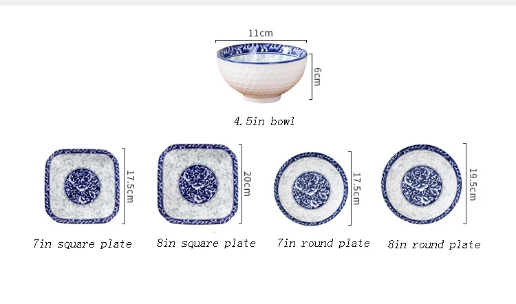 12 шт./8 шт./4 шт. Японские сине-белые керамические тарелки в лаконичном стиле Фарфоровая столовая посуда набор посуды