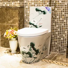 Художественный туалетный сифон тихий экономии воды арт туалет тело сидя в писсуар белый узор с цветком лотоса сиденье унитаза