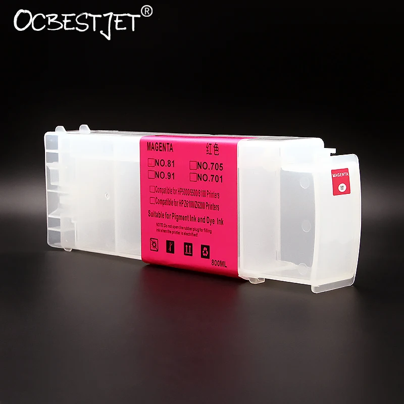 

[Third Party Brand] 800ML Refilled Cartridge For HP 91 Refillable Ink Cartridge For HP Designjet Z6100 Z6100ps Printer 8 Colors
