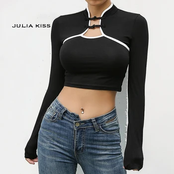 

Women Hollow out Fitted T-shirt with Frogging Front Detail