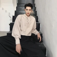 MIXCUBIC, летние, корейский стиль, уникальный галстук-бабочка, рукава-фонарики, замшевые рубашки для мужчин, повседневные, свободные, замшевые рубашки для мужчин, M-XXL