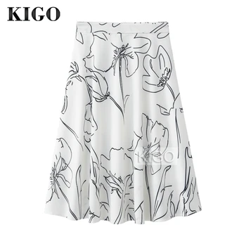 

Summer 2018 High Waist Pleated Print Chiffon Skirt Midi Elastic Waist Vintage Elegant Skirt Jupe Femme FaldasSummer 2018 KF1244H