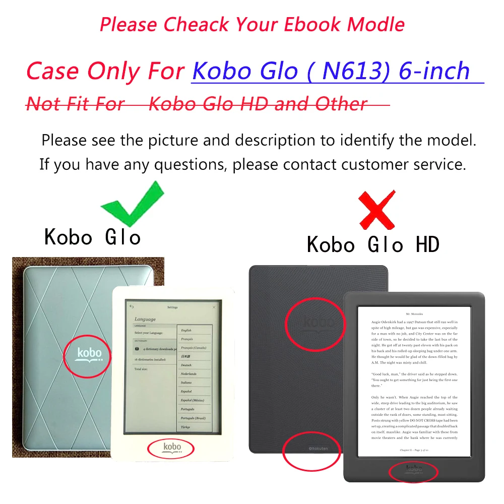 Чехол книжка из искусственной кожи для Kobo Glo 6 дюймовая модель N613 чехол