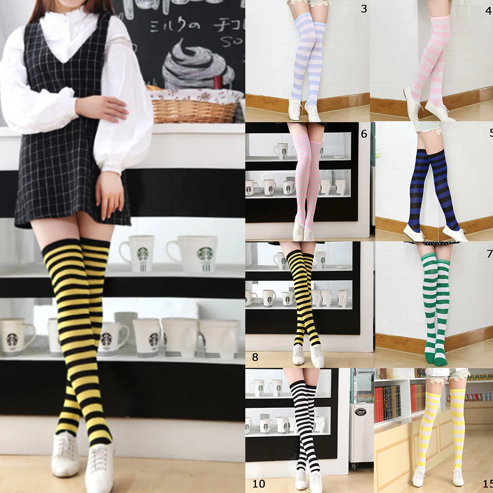 Women Girls Over Knee Long Stripe Printed Thigh High Striped Cotton Socks - Image 4