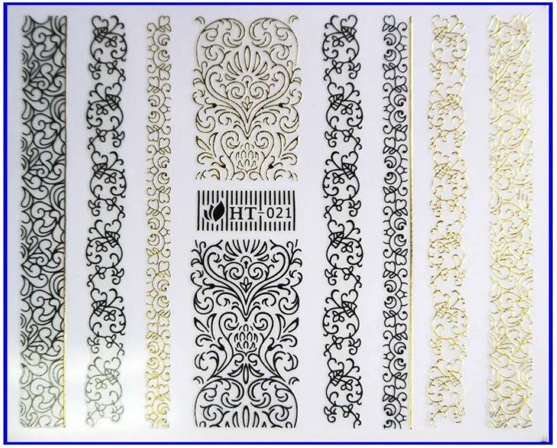 1х самоклеющиеся черные, белые, золотые, серебряные металлические наклейки для дизайна ногтей, слайдер, кружева, лоза, винтажная мода, арабский узор, HT19-21