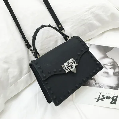 Большая Маленькая женская Желейная сумка на цепочке, сумка-мессенджер, силиконовая сумка через плечо, прозрачная конфетная Сумка-клатч с заклепками, сумка через плечо - Цвет: Черный