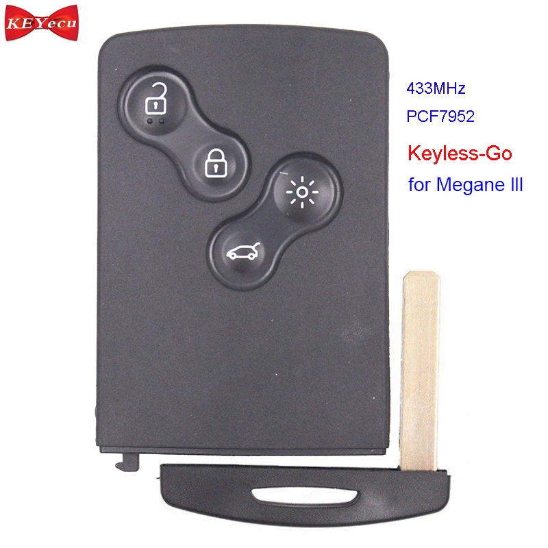 

KEYECU for Renault Megane III& Scenic lll 2009-2014 Keyless-Go Smart Remote Control Car Key Fob 4 Button 433MHz PCF7952