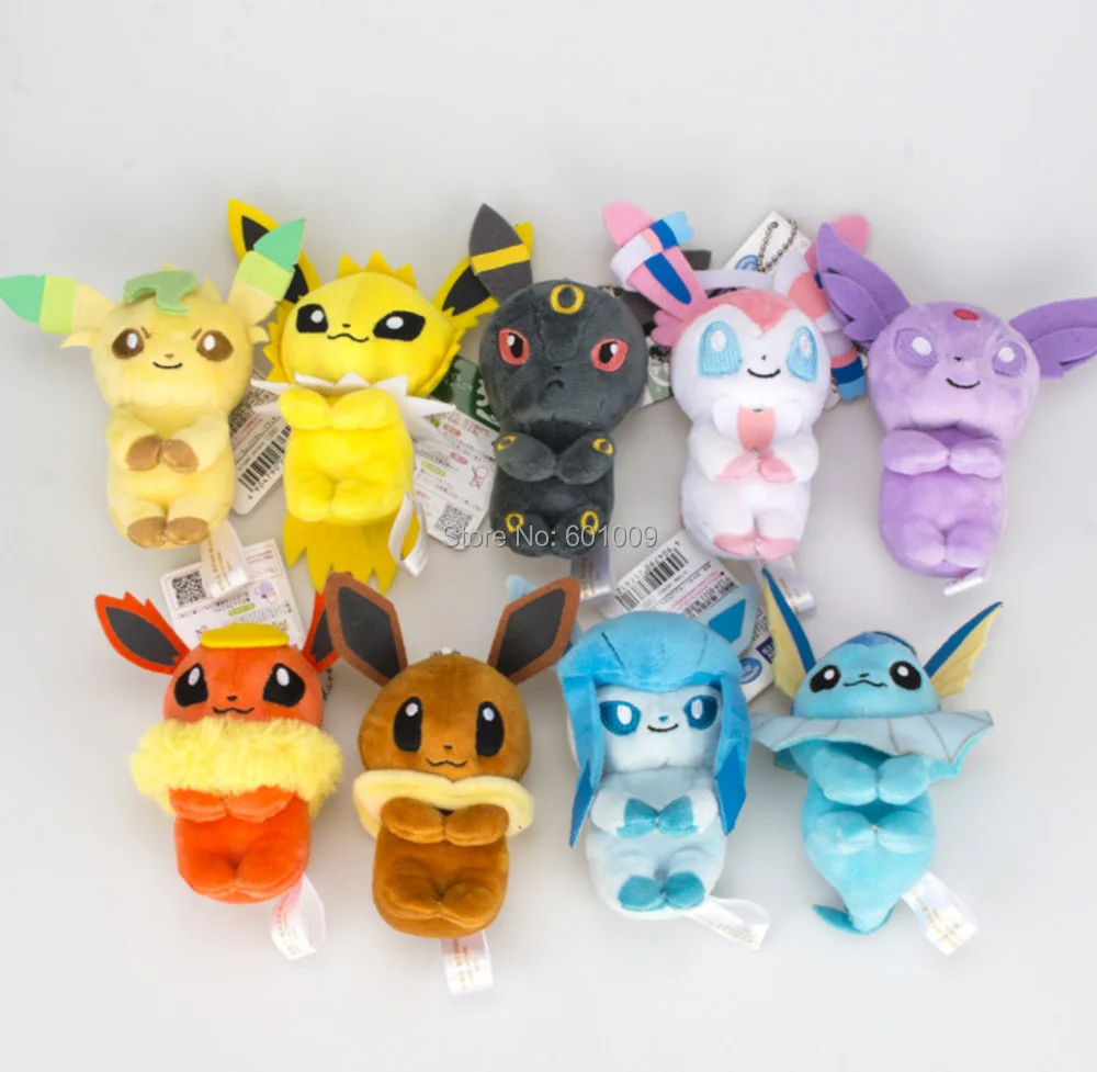 9 шт. Sylveon Eevee Umbreon Vaporeon Flareon Jolteon Espeon Leafeon Glaceon сидящий 10 см плюшевый брелок в розницу