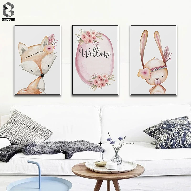 

Modern Nordic Kawaii Fox Rabbit Deer Animal A4 Wall Art Canvas Painting Prints Poster Cartoon Wall Pictures For Baby Livingroom
