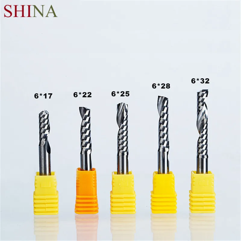 SHINA 1pc 6mm Single Flute Spiral Cutter Router Bit CNC End Mill For