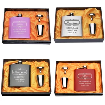 

A Set Of Personalized Engraved 6oz Hip Flask Stainless Steel Funnel Gift Box Bridemaids & Bestman Wedding Flask Set Party Favor