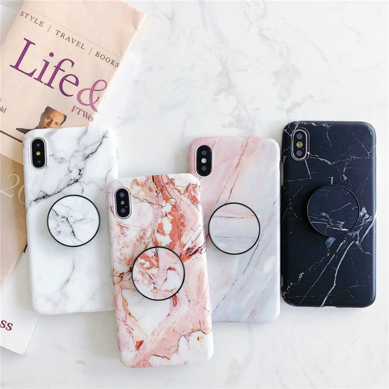 

Marble Case For iPhone 6 6S 8 7 Plus Case Fashion Stand Holder Silicone Soft Phone Case For iPhone X XS Max XR Cover Shells Bag
