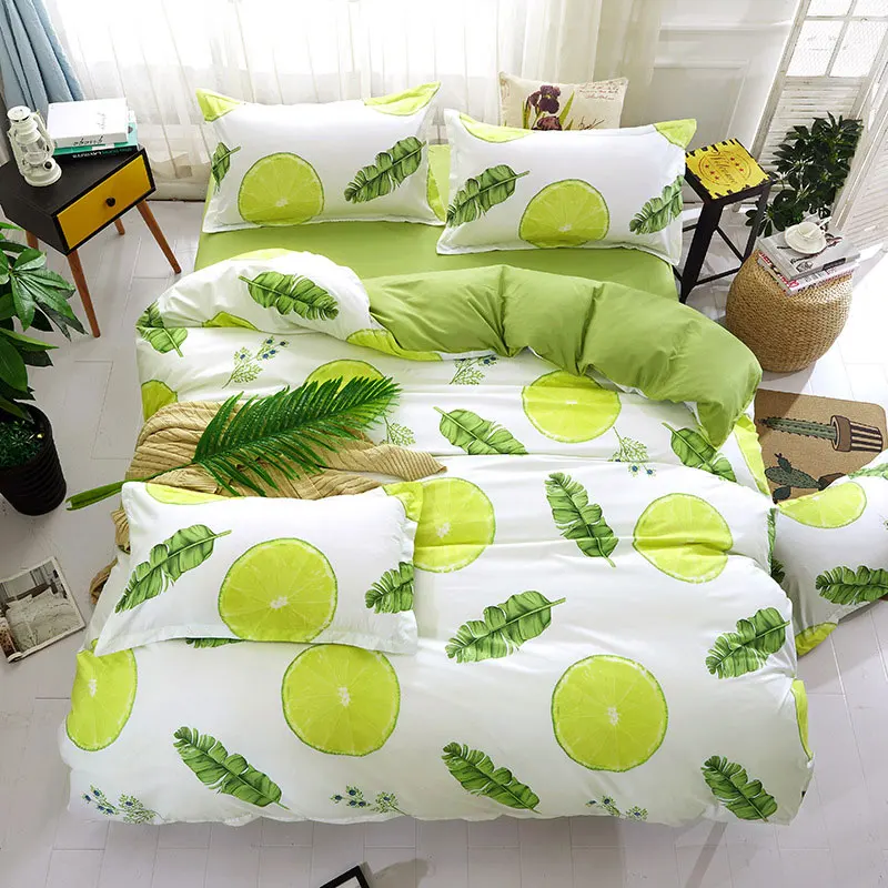 

Lemon Leaf Cat 4pcs Kid Bed Cover Set Cartoon Duvet Cover Adult Child Bed Sheets And Pillowcases Comforter Bedding Set 2TJ-61003