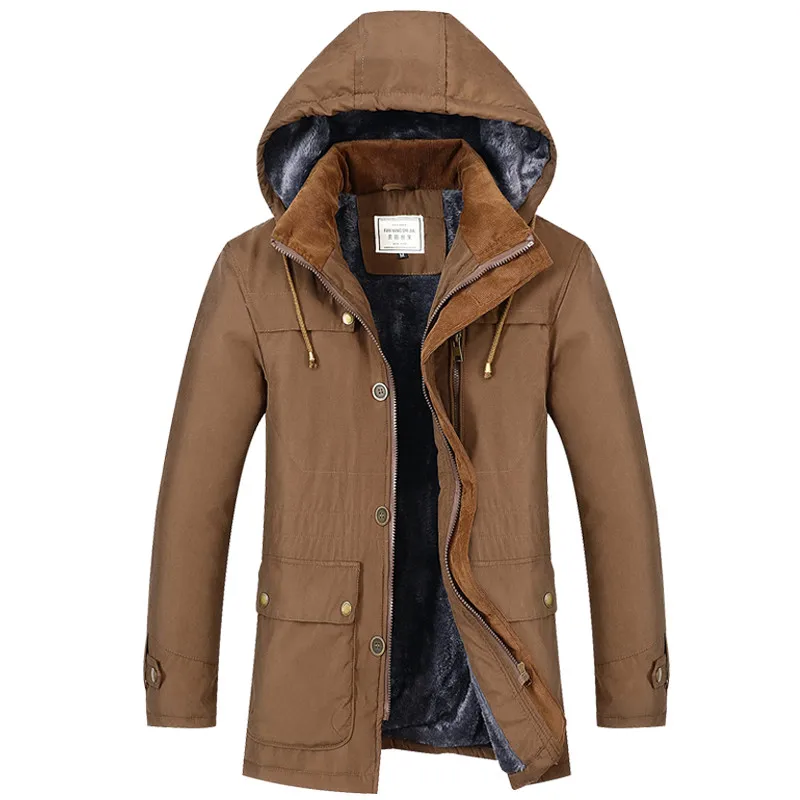 Новая модная Мужская парка, пальто, утепленные теплые зимние куртки высокого качества, повседневная мужская приталенная парка с капюшоном, верхняя одежда, Азиатский размер M-4XL - Цвет: coffee