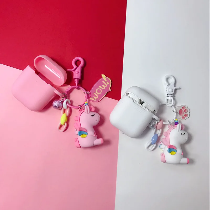 

Cartoon Unicorn Keychain Silicone Case for Apple Airpods Case Air Pods Accessories Bluetooth Earphone Protective Cover Key Ring