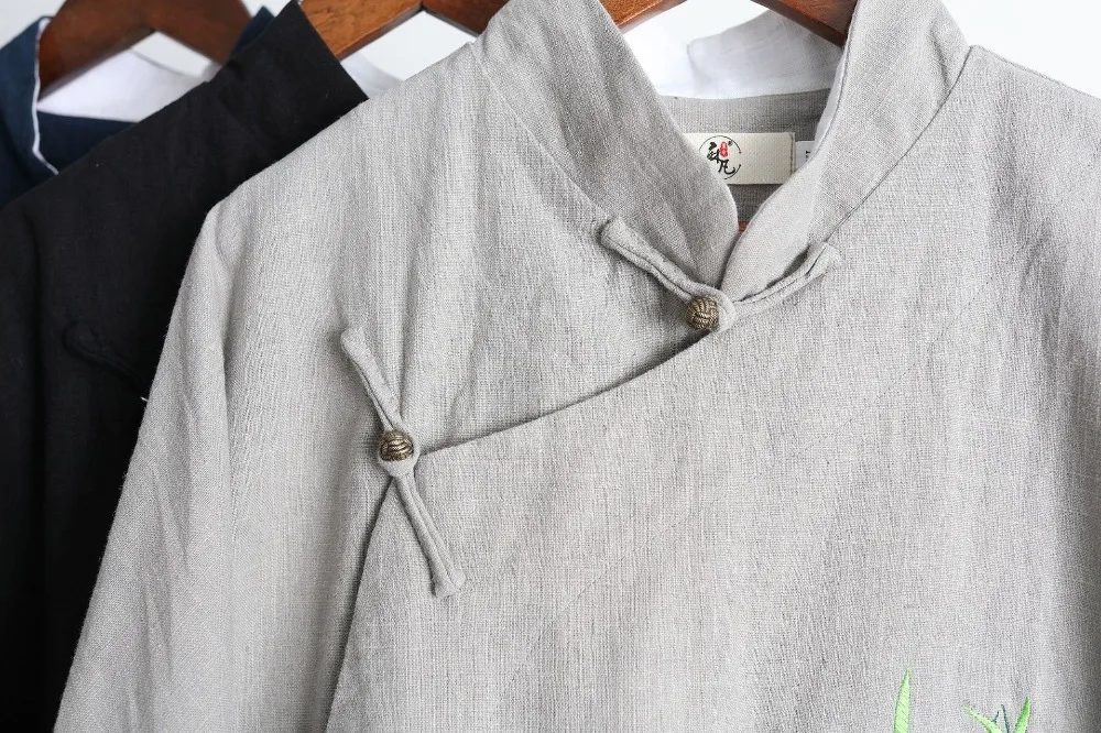 LZJN Chinese Men Classic Master Clothing X-Long Linen Trench Robe Gown Coat Two Side Slit Kung Fu Tai Chi Traditional Outfit (32)