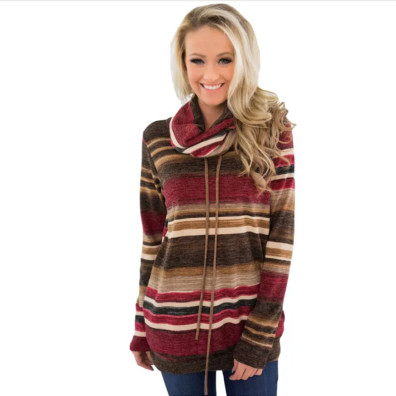 

Autumn and winter women's new unique multi-color striped hooded cloak string long-sleeved ladies Stranger things Clothes