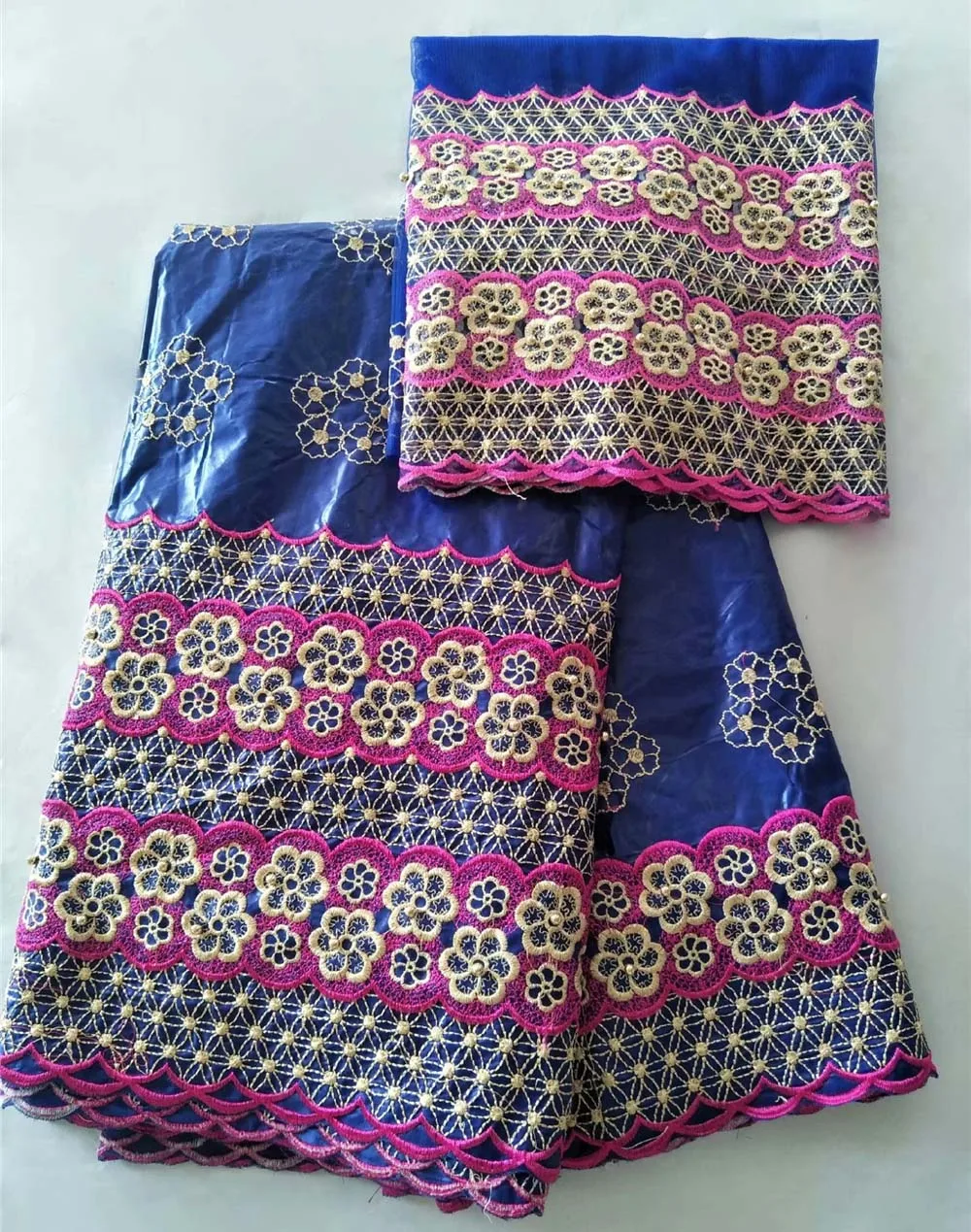 

5Yards African Bazin Lace With 2 Yards French Net Lace High Quality Bazin Riche Lace Fabric Latest Bazin Riche Getzner