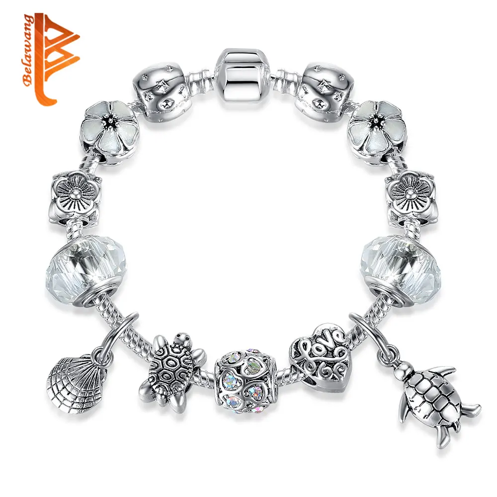 

BELAWANG Lovely Turtle Animal Collection Charms Bracelet For Women Girls Tibetan Silver Original Glass Charm Bracelet & Bangle