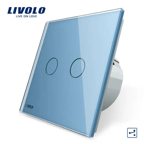 Livolo стандарт ЕС настенный выключатель 2 способ управления сенсорный экран переключатель, Хрустальная стеклянная панель, 220-250 В, VL-C701S-1/2/3/5 - Цвет: Two Gang Blue