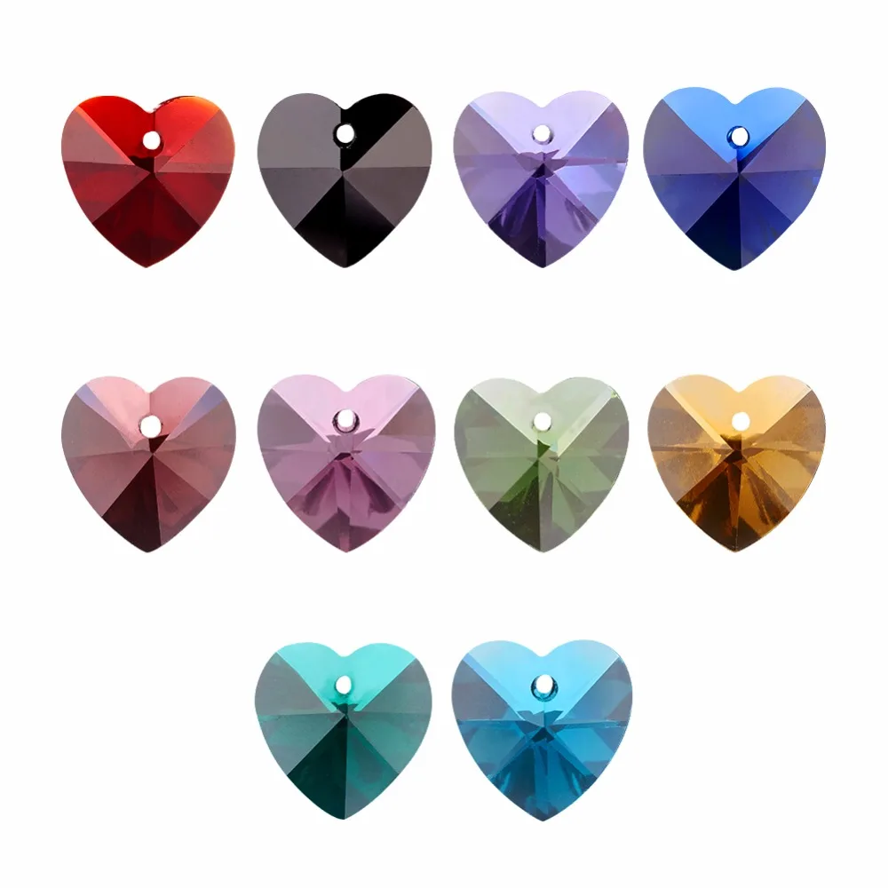 

50pcs 10x10x5mm Romantic Valentines Ideas Glass Crsytal Pendant Charms, Faceted Heart Charms, Mixed Color
