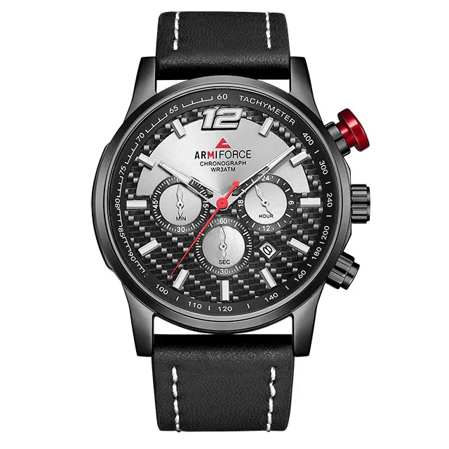 Мужские часы лучший бренд класса люкс ARMIFORCE мужские кожаные спортивные часы кварцевые мужские наручные часы с хронографом Relogio Masculino - Цвет: Black White