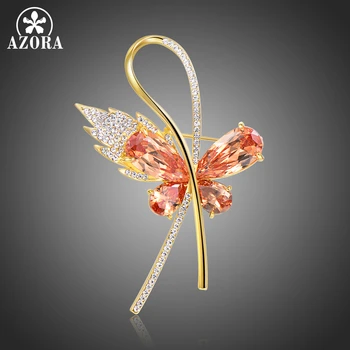 

AZORA Champagne Cubic Zirconia Butterfly Brooches for Women Rhinestone Brooch Pin Fashion Jewelry Coat Dress Corsage TP0093