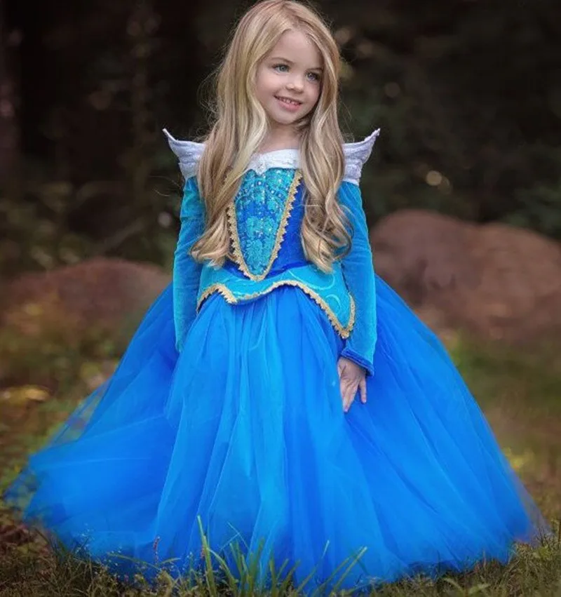 От 3 до 10 лет костюм принцессы Авроры для девочек детское платье для костюмированной вечеринки Спящей красавицы летнее платье-пачка с длинными рукавами на Хэллоуин, детское платье для дня рождения