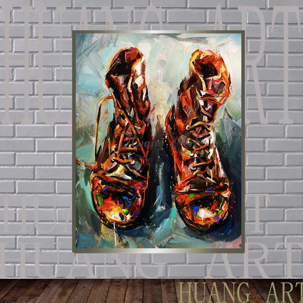 Hand painted oil paintings shoes boots retro nostalgia hard working