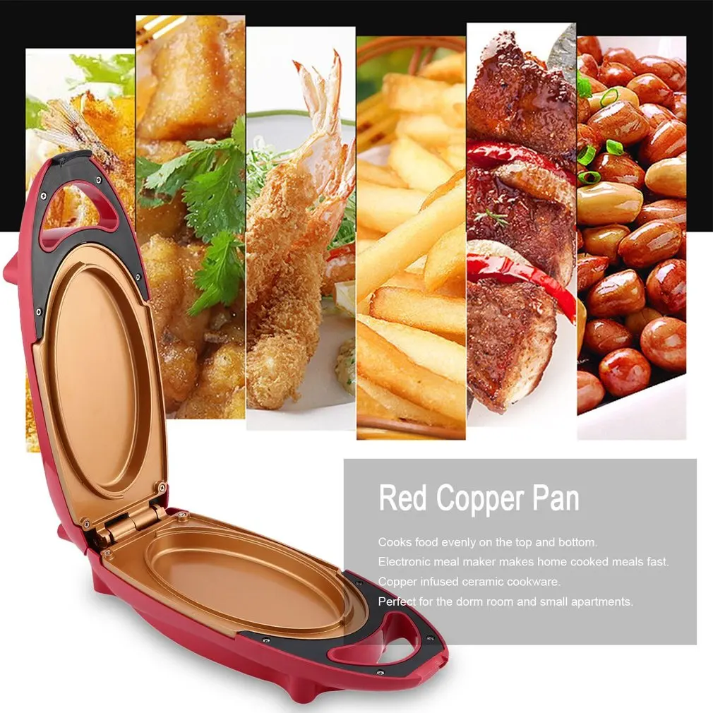 

Red Copper Pan Non-stick 5 Minute Chef Double-Coated Smokeless Electric Cooker Barbecue Pan for Cooking Meals Snacks Desserts