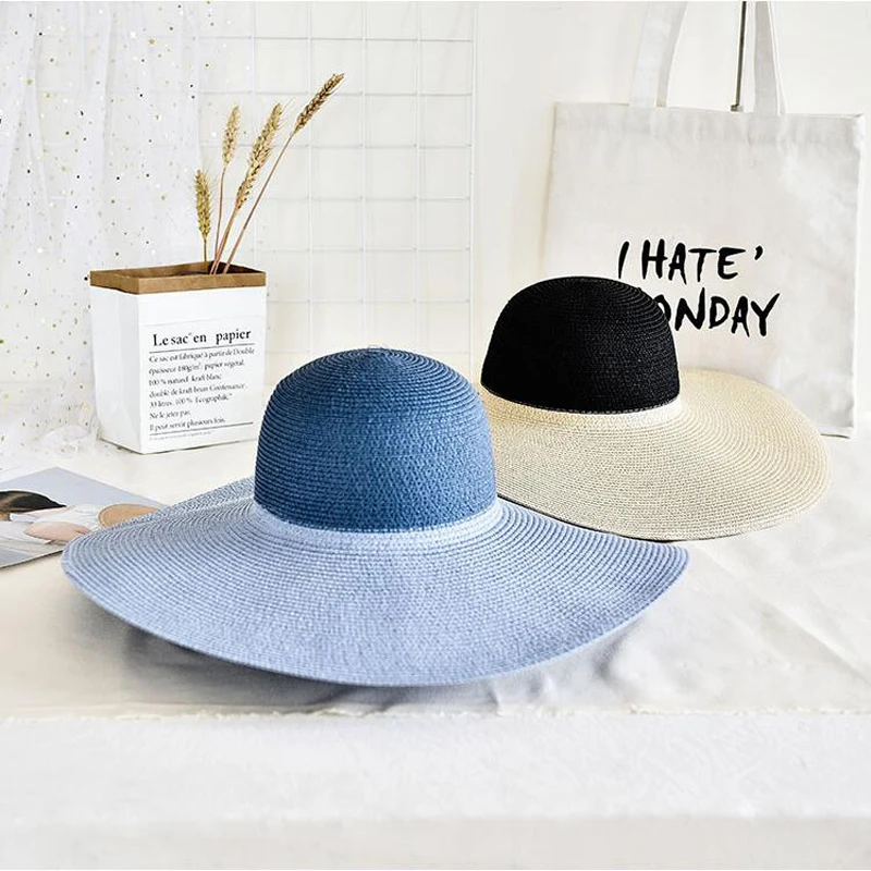 حار 2018 أزياء النساء قبعات الشاطئ للنساء قبعة صيفية من القش شاطئ كاب قبعات للحماية من الشمس مثير السيدات 2-اللون Stitching15cm واسعة قبعة لها حواف حار 2018 أزياء النساء قبعات الشاطئ للنساء قبعة صيفية من القش شاطئ كاب قبعات للحماية من الشمس مثير السيدات 2-اللون Stitching15cm واسعة قبعة لها حواف