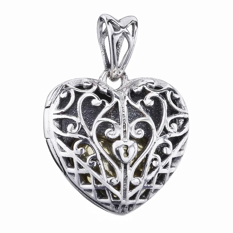 New 925 Sterling Silver Bead Charm Vintage Love Heart Lock Locket With