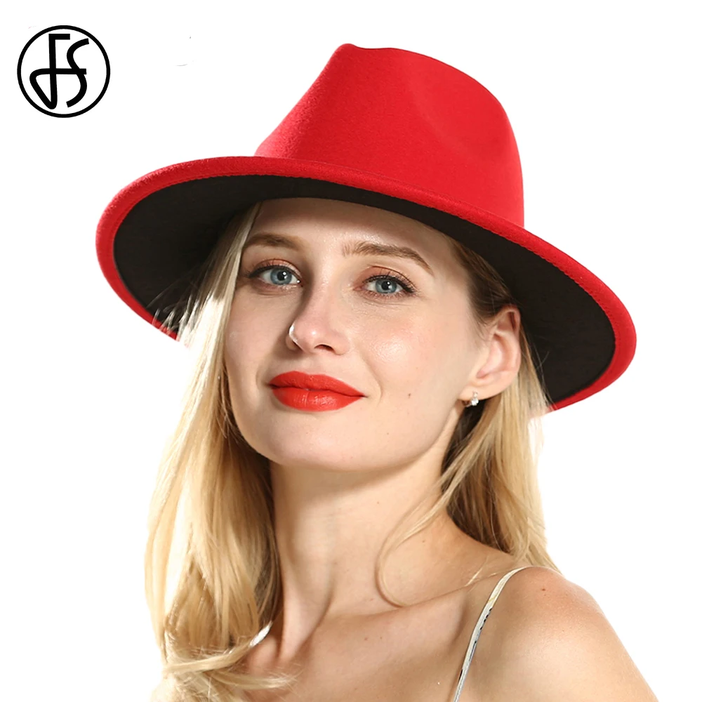 

FS Cotton Solid Felt Fedora Hat Lady Classical Royal Vintage Antumn Winter Hats For Women Elegant Wide Brim Bowler Top Jazz Cap