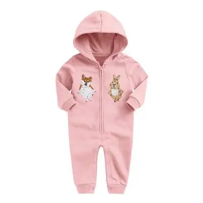 Бренды детская одежда для новорожденных детская зимняя одежда 6 м-24 м детские животные комбинезоны; для мальчиков; для девочек с длинным рукавом костюмы с капюшоном комбинезон - Цвет: pink