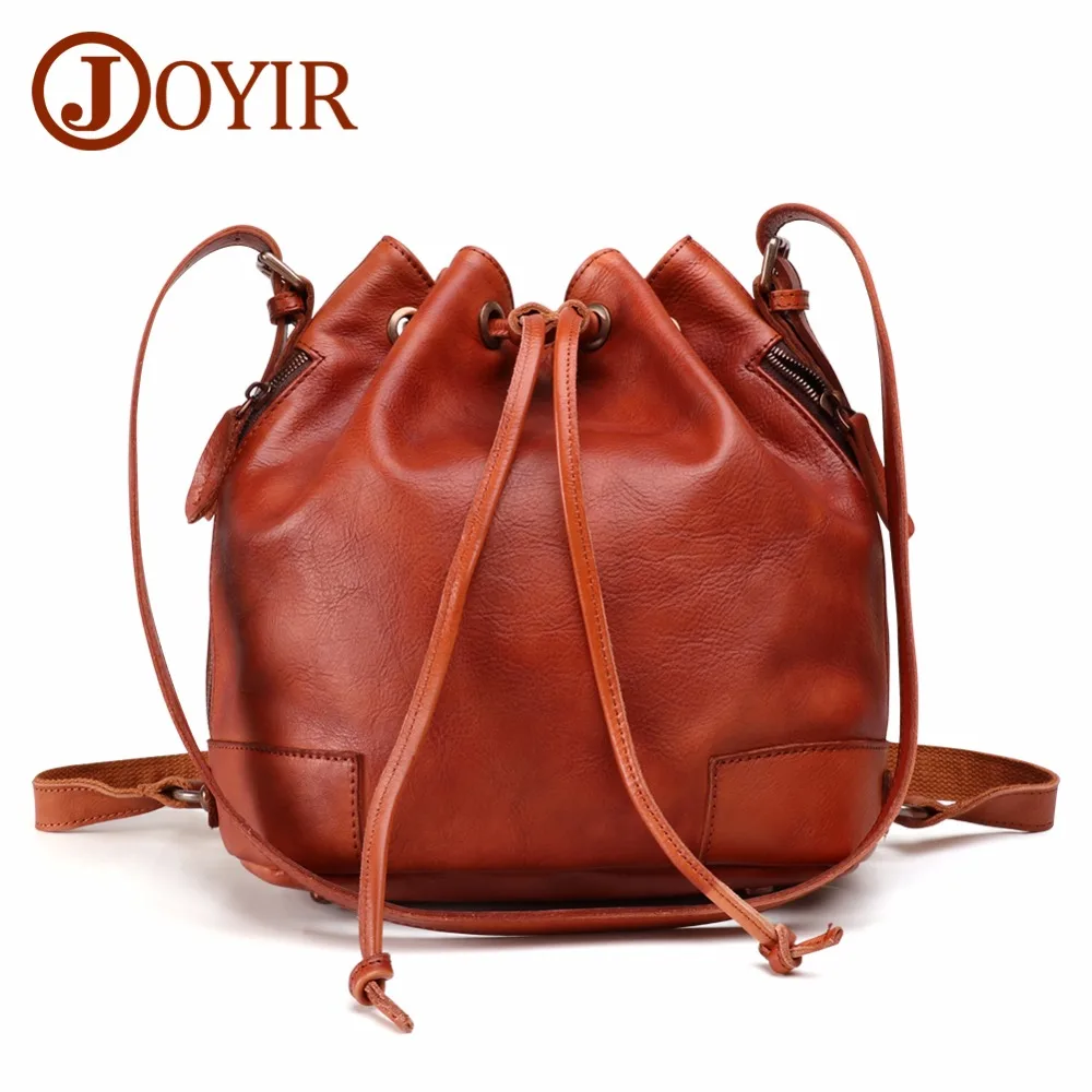 JOYIR Women Genuine Leather Bucket Bag Handbag Vintage Fashion Tassel