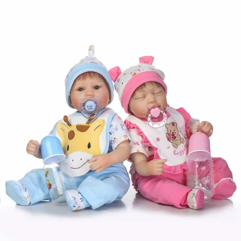 

New Styles 40cm Silicone Reborn Baby Twins Dolls 16" Lifelike Newborn Babies Toys Soft Bebe Toys Bonecas Reborn de Silicone
