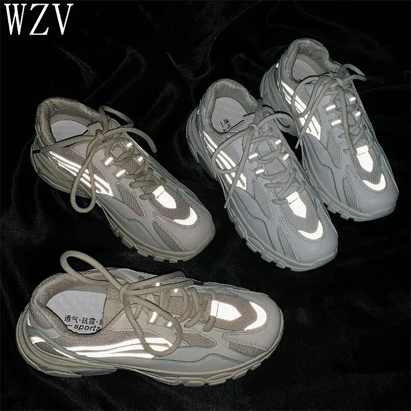 

2019 New Fashion Reflective Stripe Women Casual Shoes Mesh Breathe Platform Shoes Women Sneakers Ladies Trainers Chaussure H152