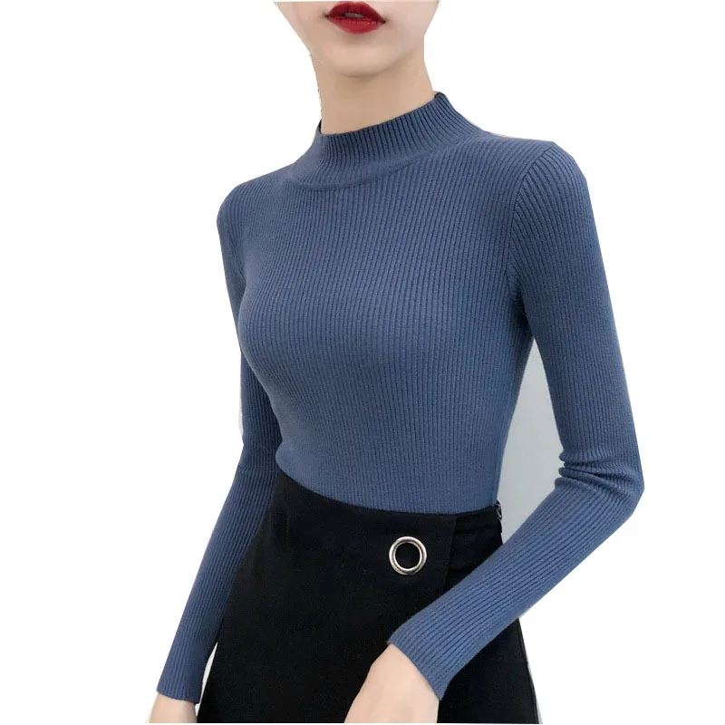 

Knit Turtle neck Gray Sweater Women Spring/Autumn Winter Elastic Black Pullovers Long Sleeve Slim Short Bottoming Jumpers Pull