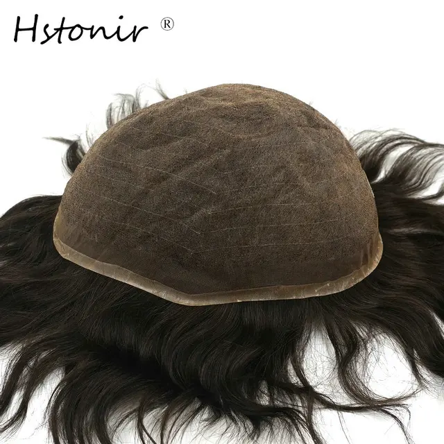 Hstonir Indian Remy Hair Replacement Men Toupee Human Lace Short